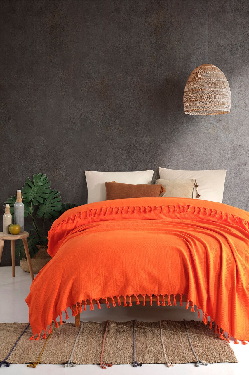 Cuvertura Double Pique, 200x230 cm, amestec bumbac, Sidney, Viaden, portocaliu - imagine 3